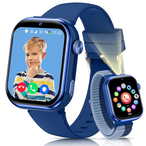 AIMIUVEI 4G Relógio inteligente para crianças, 1,83''HD Smartwatch crianças com GPS e chamadas, bateria de 800 mAh, videochamadas e chat de voz, WiFi/LBS/SOS/SMS, modo escola, podómetro, despertador