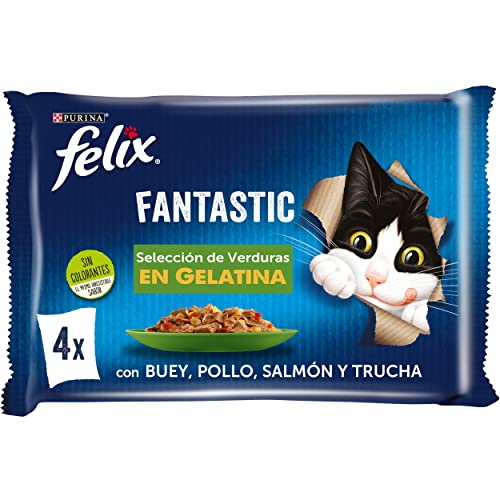 Purina Felix Fantastic comida húmida para gato adulto seleção de variedade de legumes, 12 pacotes de 4 envelopes de 85 g - 48 envelopes