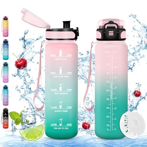 Vikaster Garrafa de água desportiva, 1 l garrafa, sem BPA, garrafa de água com filtro, garrafa de água reutilizável, para crianças, desporto, corrida, ginásio, bicicleta