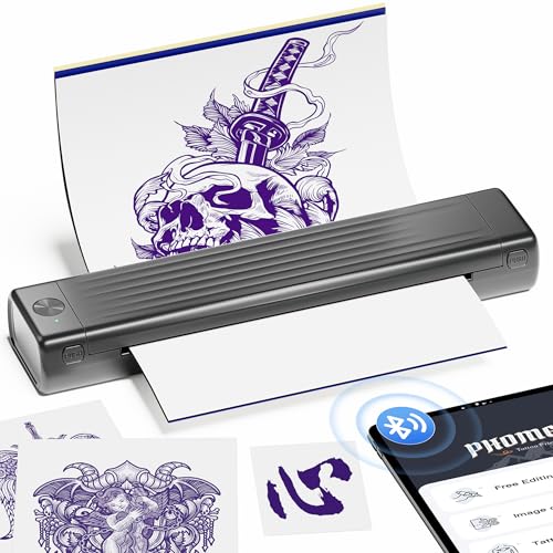 Itari Impressora Tattoo, termocopiadora tatuagem para artistas de tatuagem, impressora térmica tatuagem compatível com Phone e Tablet, com 10 folhas de papel de transferência de tatuagem, cinzento