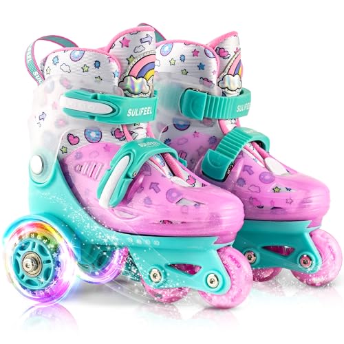 SULIFEEL Patins para meninos patins ajustáveis com rodas luminosas para meninas e meninos iniciantes