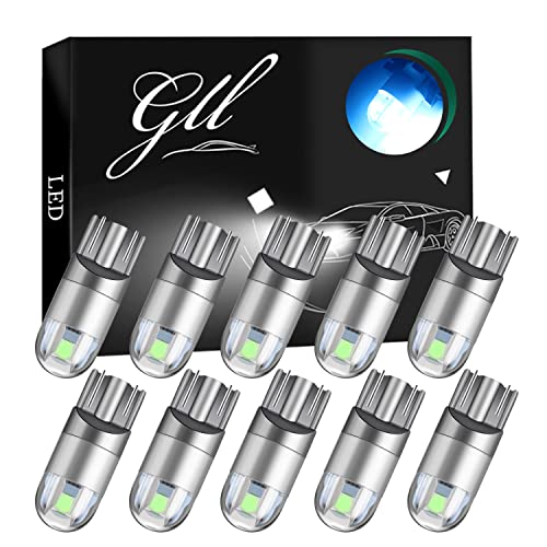 GLL 10 peças Lâmpadas LED T10 12 V 501 W5W lâmpadas LED de luz lateral super brilhantes 60 LM azul gelo, sem polaridade para interior de carro, teto, mapa, matrícula, luzes laterais [sem CANBUS]
