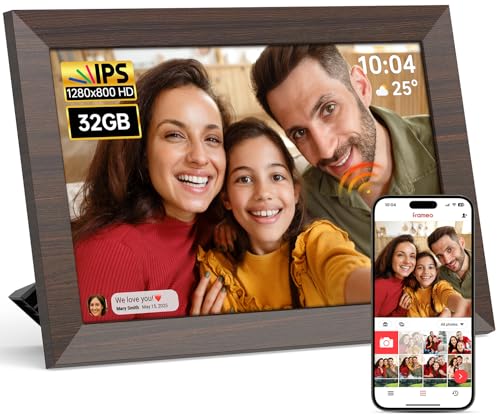 Frameo - Moldura digital para fotos WiFi, molduras de fotos de 10,1 polegadas 1280 × 800 HD IPS ecrã tátil 32 GB de armazenamento, rotação automática, molduras de fotos em nuvem, apresentação de