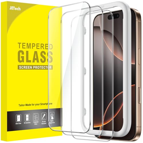 JETech Protetor de ecrã para iPhone 16 Pro Max 6,9 polegadas, vidro temperado com moldura de instalação fácil, compatível com capa, HD transparente, 3 unidades