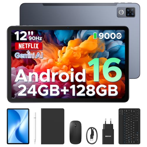 DOOGEE U12 VIP Tablet Android 16, Tablet de 12 polegadas, 24 GB RAM + 128 GB /2 TB, Gemini AI, Tablets com teclado e lapize, 9000 mAh / 18 W, 13 MP + 8 MP, tablet crianças Octa Core/W. idevine L11