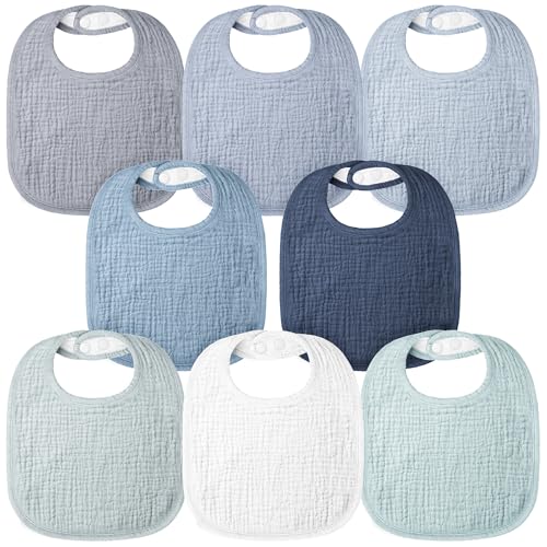 Bearmoss Babadores de musselina para bebé, 100% algodão, lenço quadrado para o pescoço para bebé, babetes ajustáveis suaves para meninos e meninas, 8 unidades