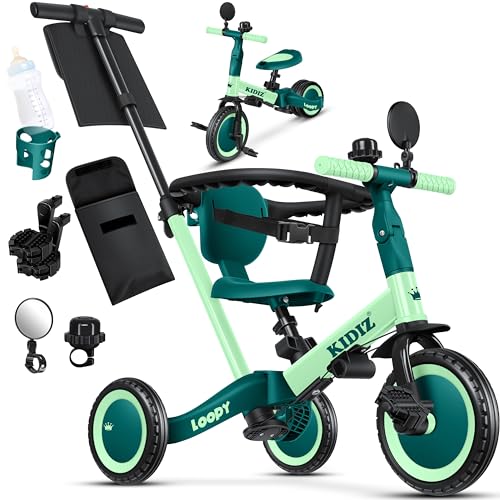 KIDIZ® 6 em 1 bicicleta de equilíbrio, triciclo para crianças de 1 ano a 5 anos, capacidade de carga até 25 kg, Incl. Guiador/barra de segurança/cinto de segurança/campainha / espelho