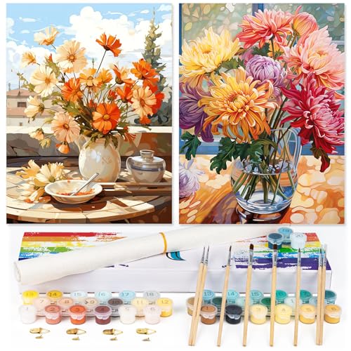 gelrovaled Pintar por NSJFS Adultos, DIY Pintura por números, kit de pintura a óleo de tela DIY com pincéis, pigmento acrílico, 2 unidades 30 x 40 cm, flor 03