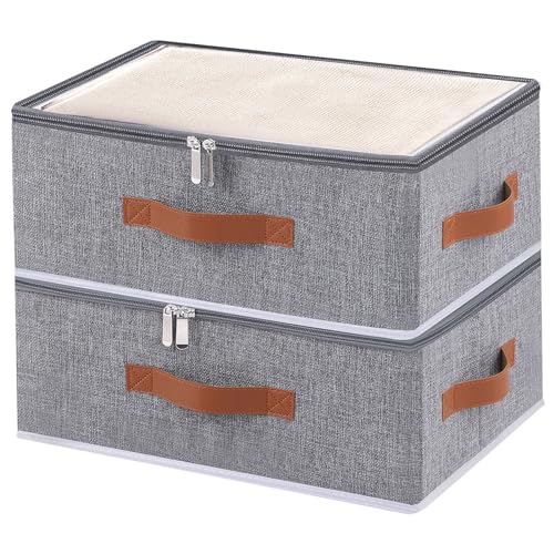 OUTBROS Caixas de armazenamento com tampa, cesta organizadora de tecido, caixas de armários de roupa, recipiente de armazenamento dobráveis, 38 x 26 x 15 cm, cinzento, 2 peças