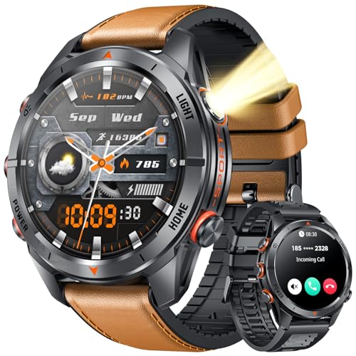 Relógio inteligente homem Smartwatch com chamada - 1,46" redondo HD ecrã tátil 3ATM impermeável Bluetooth 110 modos desportivos monitor frequência cardíaca SpO2 sonho lanterna para Android iOS