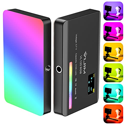 ULANZI VL120 RGB Luz de vídeo LED, luz de vídeo de 5" regulável 2500K-9000K, luz de câmara com suporte de sapato frio, bateria incorporada de 3100 mAh, luz para fotografia de vídeo com câmara