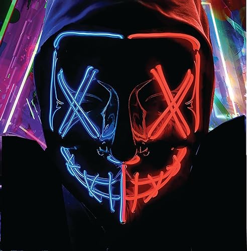 TK Gruppe Timo Klingler Máscara de terror LED vermelha - como de Purge com 3 efeitos de luz, controlável, para o Halloween como disfarce para homens e mulheres