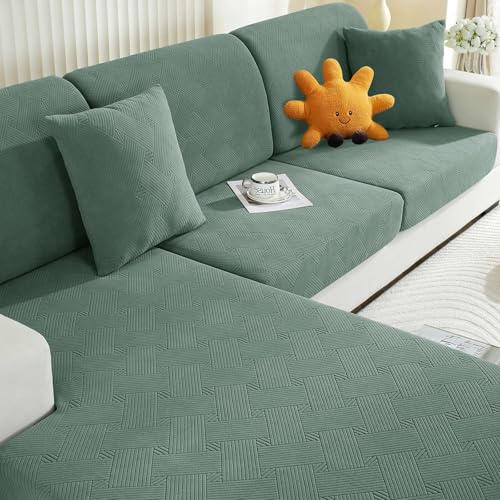 Ystyle Capa de assento para sofá, capa de almofada ajustável para sofá, capa separada, capas de almofada elástica, capas de assento universal sofá (Chaise Longue, verde)