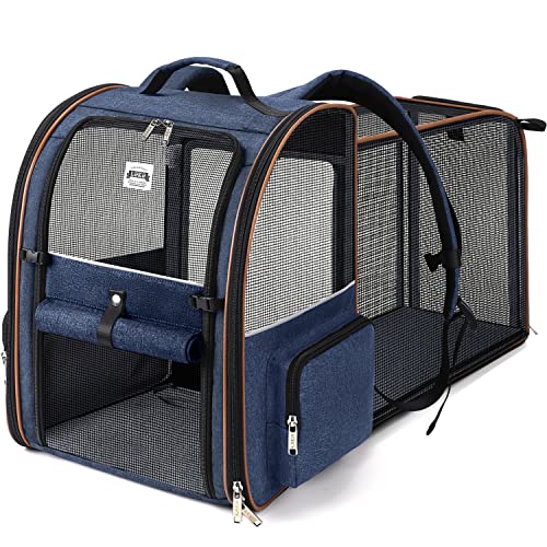 Lekespring Transporte extensível para gato e cão pequeno, com arnês interno e 4 entradas, mochila respirável impermeável, carga máxima de 8 kg, azul