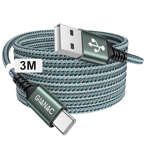 Cabo USB C de carregamento rápido [3 M] cabo USB C longo cabo de carregamento rápido tipo C 3,1 A carregador tipo C e sincronização para Galaxy S20/S10/S9, Huawei P40/P30/P20, Redmi Note 9 Pro/9/8