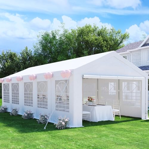 Devoko Tenda para festas 5 x 10, tendas para exteriores, jardim de proteção UV 50, gazebo para casamentos, festas, reuniões, encontros em pátios jardinados, branco