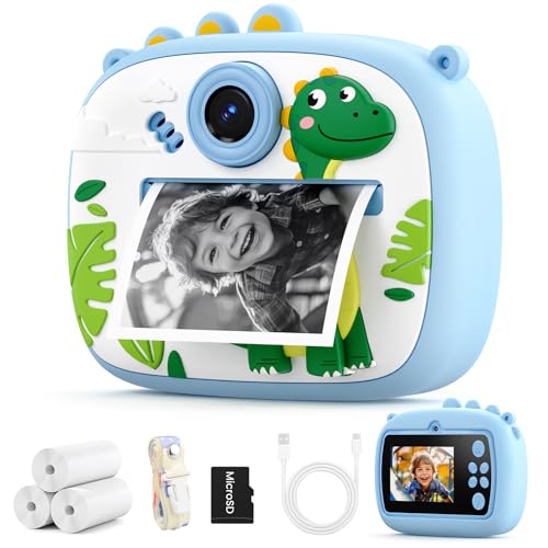 YOZISS Câmara com fotografia infantil estampada, 1080 P câmara dupla fotos digitais crianças câmara digital com cartão microsd, leitor de música, vídeo e jogos, presente para meninos e meninas 3 a 12