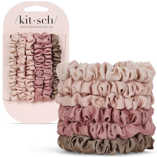 Kitsch Bolsas de cetim para mulher, mais macias que seda, brincos de cetim para meninas, laços de cetim para mulher, laços de seda que não prejudicam o cabelo, 6 unidades, cor terracota