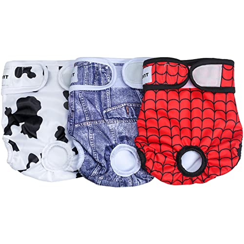 Avont 3 Pacotes - Fraldas laváveis para s, reutilizáveis e duradouras para cães femininos, Female Dog Diapers altamente absorventes -L, 18" - 24" cintura, Cowboy/Vaca/Vermelho