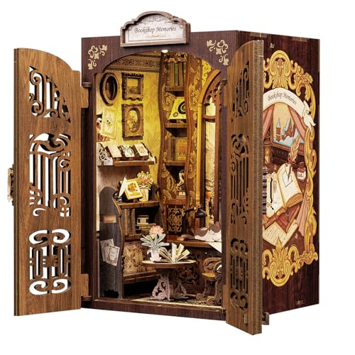 CUTEBEE Book Nook Kit de construção para casa de bonecas em miniatura, casa de bonecas com cobertura anti-pó e luz LED, biblioteca Booknook para modelismo para adultos