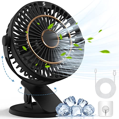 COZII Ventoinha USB recarregável, ventilador de mesa pequeno 3 em 1 com clipe, potente ventilador portátil silencioso de 5 velocidades, 720° rotação, mini ventiladores para escritório, casa, campismo