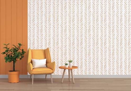 ICYEHAO Papel de parede autocolante às riscas, 44,5 x 500 cm, geométrico laranja branco, vinil para sala de estar, quarto, decoração de casa