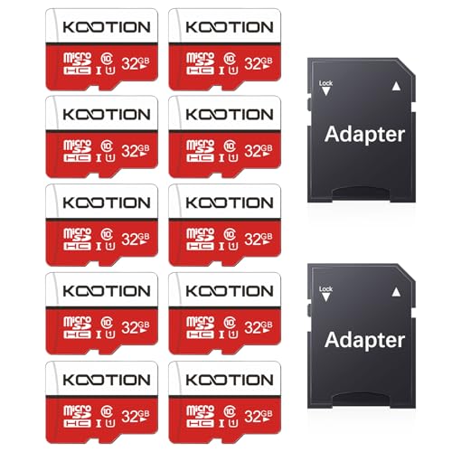 KOOTION Lote micro SD 32 GB 10 peças classe 10 cartão memória (U1 e A1) Memory Card micro SD Card 32G 10 Pack com adaptador para telemóveis, câmera, Gopro, alta velocidade de leitura até 80 MB/s