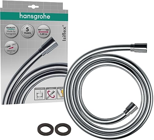 hansgrohe Isiflex - mangueira de chuveiro universal de 1,60 m, sistema anti-torção, mangueira de chuveiro flexível e resistente a torções, incl. Juntas, crómio, 28276000
