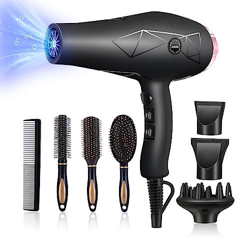 Jolichic Secador de cabelo profissional, 2400 W AC motor secador de cabelo iónico com 1 difusor 2 concentradores 4 pentes, 2 velocidades 3 temperaturas, botão de arrefecimento cabelo sem aumento