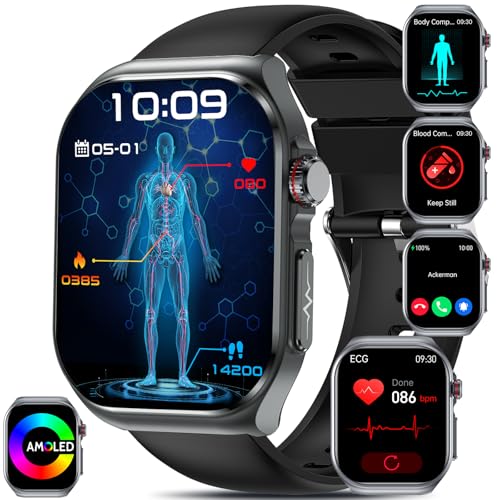 YYKY 2025 ECG Relógio inteligente com /ácido úrico/lípido, 2,04" AMOLED Smartwatch com BMI/fadiga/emoções, temperatura corporal 24/7, pressão arterial, sonho para Android iOS