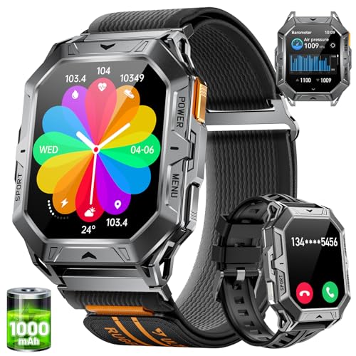 LIGE Relógio inteligente homem, 2,13" AMOLED militar Smartwatch com chamadas Bluetooth, 1000 mAh bateria grande, 100 modos desportivos pulseira atividade, 24/7 pulsómetro/SpO2/sonho, IP68 para Android