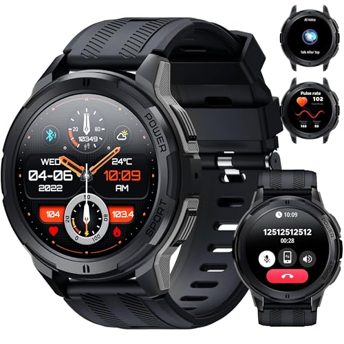 OUKITEL BT10 Relógio inteligente para homem, 1,43" AMOLED Smartwatch militar com chamadas Bluetooth, 5ATM impermeável, 100 modos de desporto pulsómetro de pressão arterial monitorização de sonho,