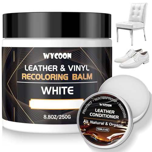 WYCOON Conjunto de reparação de couro branco com graxa para couro, pintura profissional e pele líquida para sofás, assentos de carro, sapatos, móveis de vinil – Repare superfícies desbotadas e