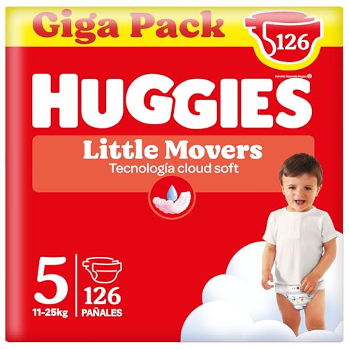HUGGIES Little Movers Fraldas para bebé com desenhos Disney tamanho 5 (11 - 25 kg), conforto para a pele 24/7, 3 pacotes de 42, total de 126 fraldas