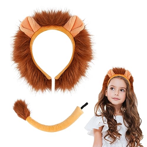 ACWOO Fato de leão, jogo de disfarces de leão, disfarce leão criança, diadema de leão, cauda de leão, disfarces de animais crianças para o Halloween festa de aniversário Natal carnaval cosplay
