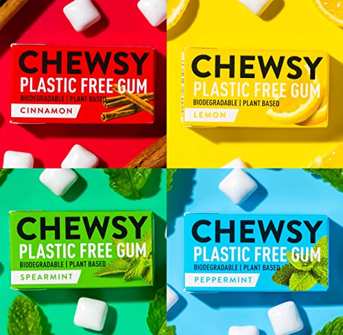 Chewsy Coleção de sabores chiclete natural sem plásticos, açúcar ou aspartamo, 100% xilitol, vegano, 15 g (embalagem de 12 caixas, 120 pastilhas)