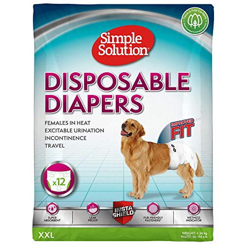 Simple Solution Fraldas descartáveis para cães femininos, ajuste super absorvente à prova de fugas, indicador de humidade 12 panos