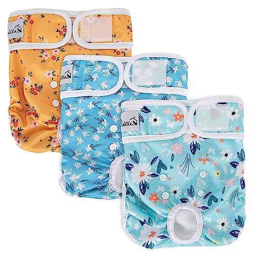 SlowTon Lavar fraldas para cães, 3 Pack calças para cães fáceis de remover com botões ajustáveis, fraldas para s reutilizáveis durante o calor, imersão emocionante