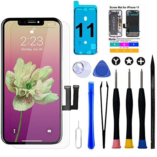 Brinonac Ecrã para iPhone 11, 6,1" LCD, ecrã táctil 3D, conjunto de montagem de digitalizador com ferramentas de reparação, adesivo e vidro temperado para 2111/A2223/A2221