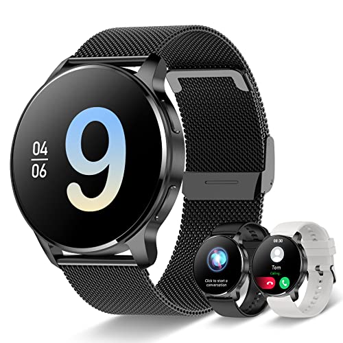 Iaret Relógio inteligente mulher com chamadas, 1,32 '' Smartwatch mulher 3 correias, pulseira atividade pressão arterial ritmo cardíaco oxigénio sangíneo sonho para Android iPhone, presente mulher,