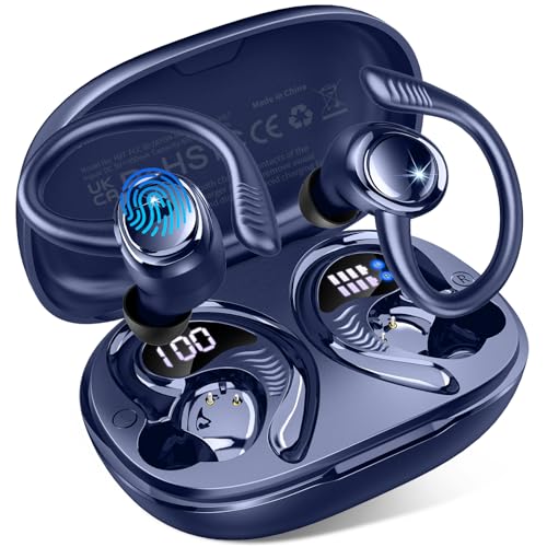 Auriculares sem fios desportivos, auriculares Bluetooth 5.4 com 4 Mics, 50H capacetes sem fios Bluetooth HiFi estéreo, IP7 impermeável, capacetes Bluetooth com cancelamento de ruído ecrã LED