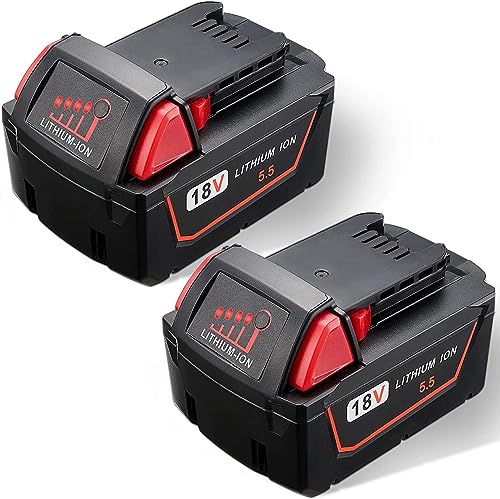 JYJZPB 2X 18 V 5500 mAh Substituição para Milwaukee M18 bateria 48-11-1850 48-11-1852 48-11-1812 48-11-1820 48-11-1860 48-11 1840 48-11-1815, com indicador LED