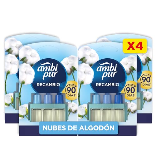 Ambi Pur 3 Volution Nuvens de algodão recarga de ambientador elétrico 80 ml, 3 armas que se alternam para remover odores 4 unidades