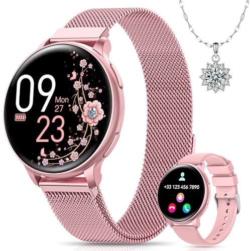 BANLVS Relógio inteligente mulher com chamadas Bluetooth, 1,27" HD Smartwatch mulher com 110 modos desportivos, função feminina, pulso SpO2 e sonho, IP68 impermeável Smartwatch para Android IOS, rosa
