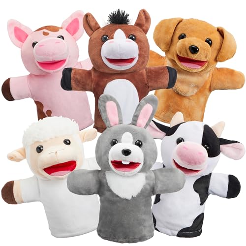 JOYIN Animal Amigos Deluxe - Brinquedos de mão para crianças com boca de trabalho (pacote de 6) para jogos criativos