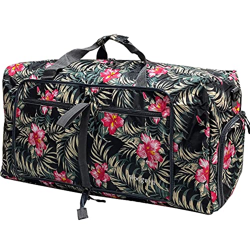 ehsbuy 60 L Mala de viagem dobrável mala de viagem homem e mulheres bolsa desporto impermeável grande bolsa leve de fim de semana com compartimento de sapatos, Folha floral