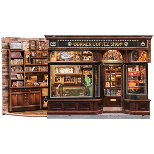 CUTEBEE Book Nook Kit - DIY Retro Miniature madeira House Modelbouw, puzzle 3D café casa de bonecas, familiares e amigos (Corner Coffee Shop)