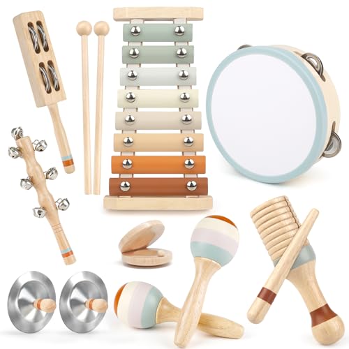 Instrumentos musicais para crianças pequenas - brinquedos musicais de madeira Montessori para crianças de 18 m a 3 anos, brinquedos de instrumentos para crianças de Natal e aniversário para crianças