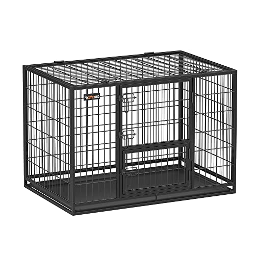 Feandrea Gaiola pesada para cães, gaiola de animais de estimação, 107 x 70 x 75 cm, para cães médios e grandes, anti-escape, porta dupla removível, parque, XL, preto PPD001B01