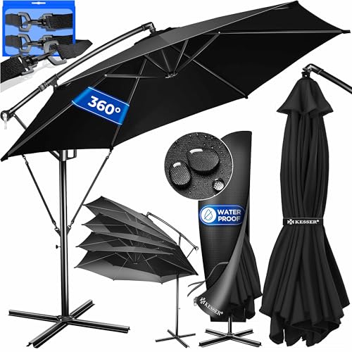 KESSER® Guarda-sol Capa Ø 300 cm/Ø 350 cm com mecanismo de manivela, guarda-sol de manivela com suporte, proteção UV alumínio capa repelente de água - guarda-sol de jardim
